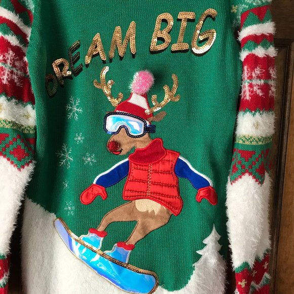 It's Our Time Green and Red Reindeer Sweater - Picture 3 of 10